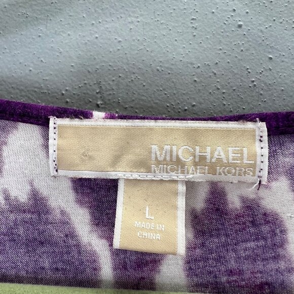 Michael Michael Kors Sleeveless Top L Purple Animal Print Draped Metal Logo - Picture 4 of 5